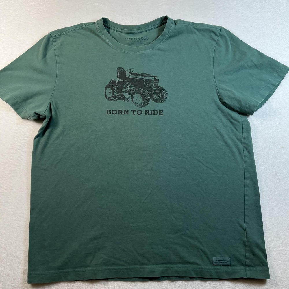 Life Is Good Shirt Mens Large Green Born To Ride Tractor Graphic Crusher Tee